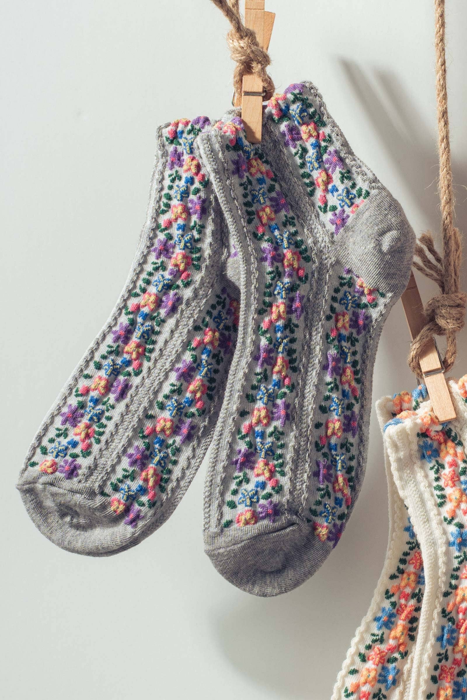 Vintage Floral Embroidered Socks
