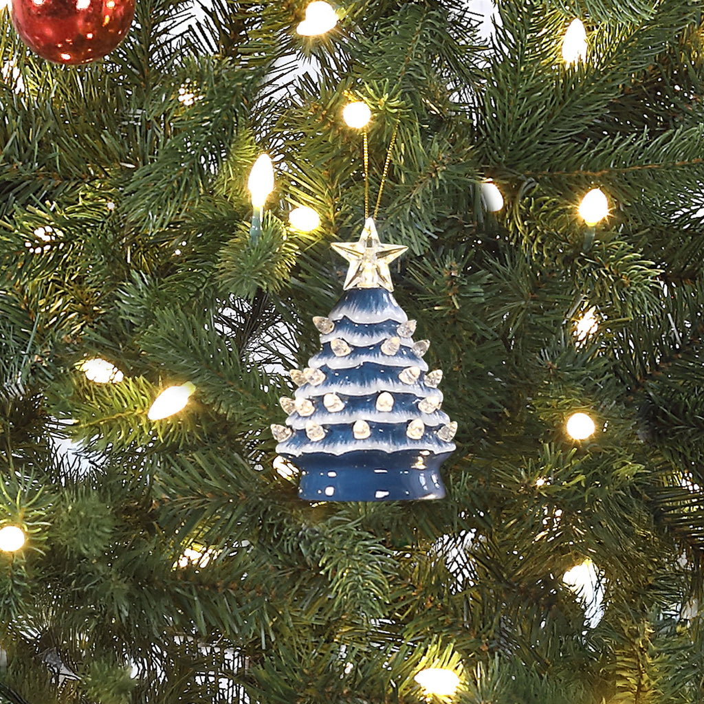 5 in. Ceramic Tree - Country Blue with Clear Bulbs