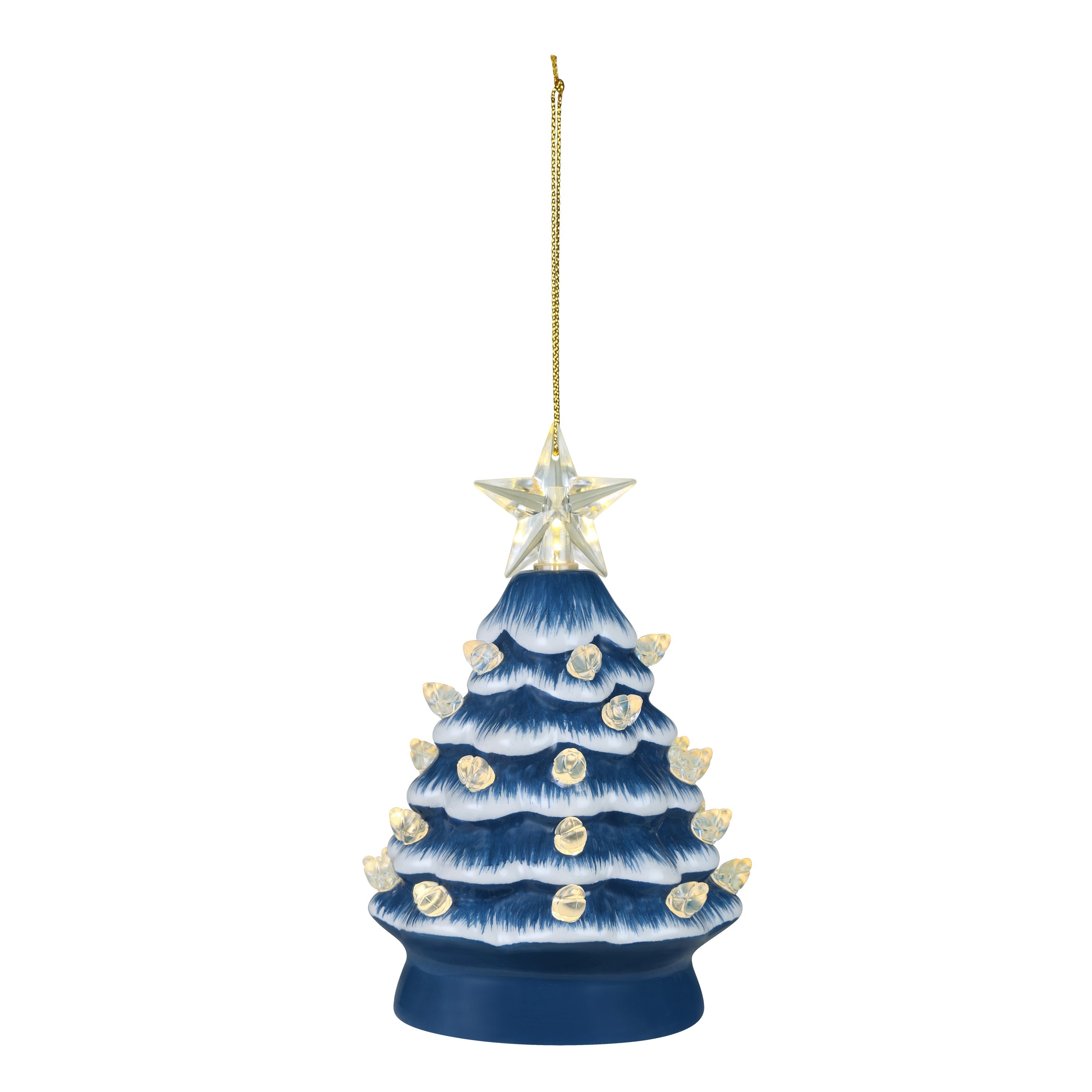 5 in. Ceramic Tree - Country Blue with Clear Bulbs
