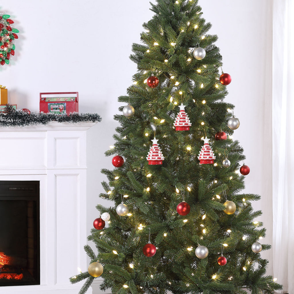 5 in. Set of 3 Nostalgic Ceramic Tree Ornament- Red with White Bulbs