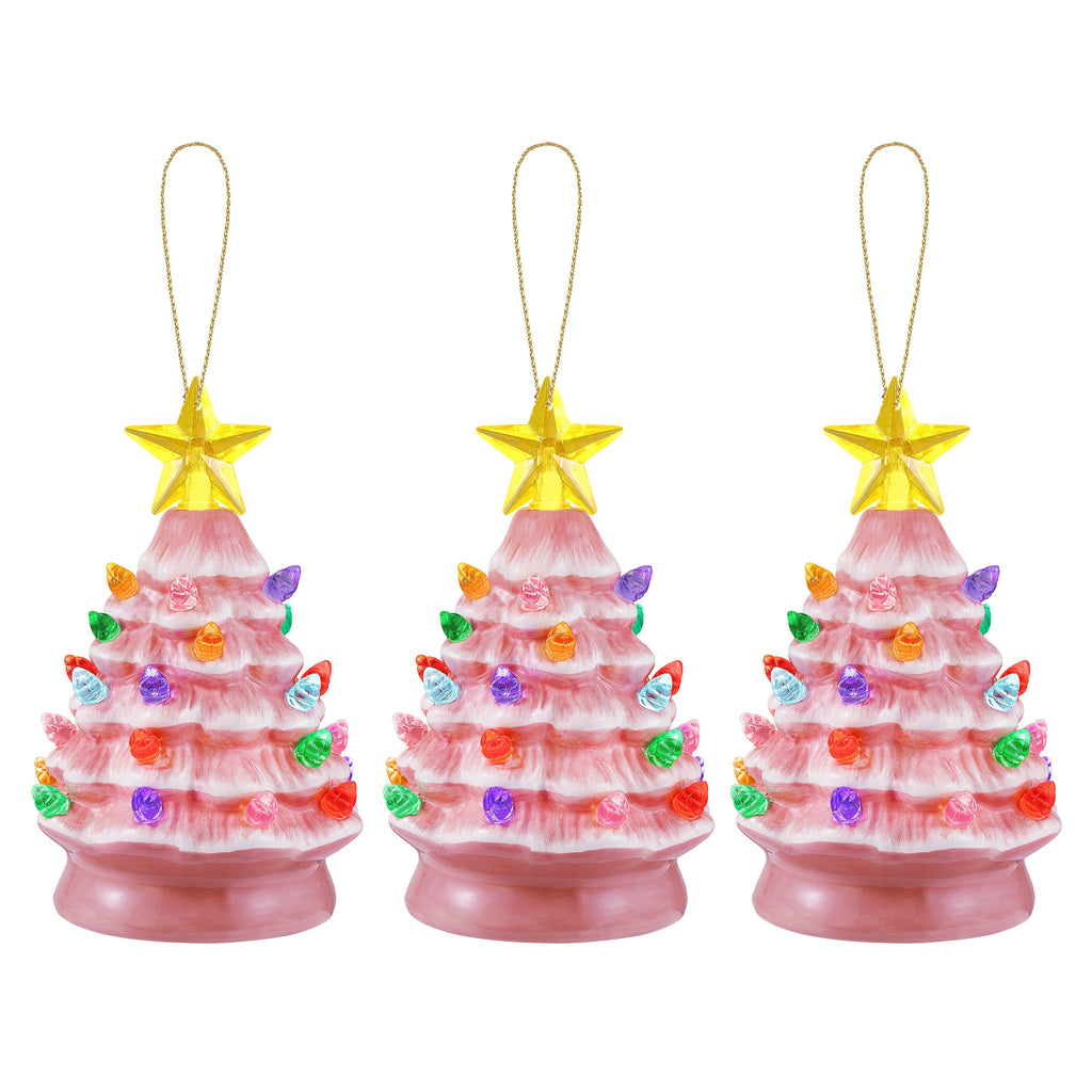 5 in. Set of 3 Nostalgic Ceramic Tree Ornaments - Pink