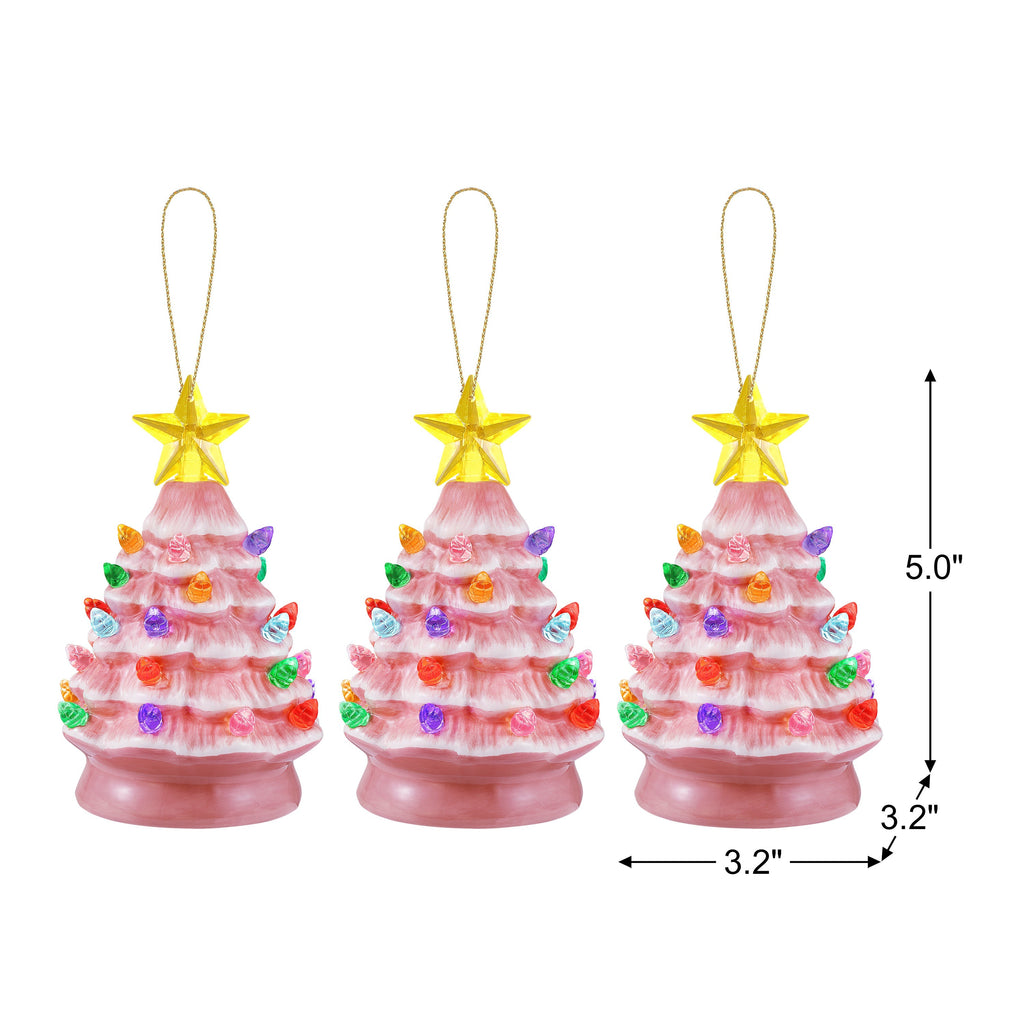 5 in. Set of 3 Nostalgic Ceramic Tree Ornaments - Pink
