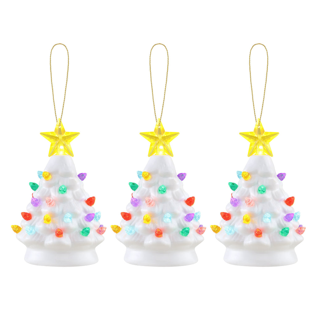 5 in. Set of 3 Nostalgic Ceramic Tree Ornaments - White