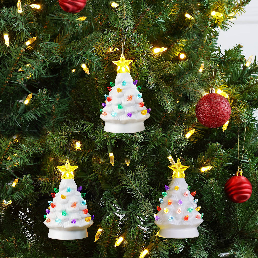 5 in. Set of 3 Nostalgic Ceramic Tree Ornaments - White