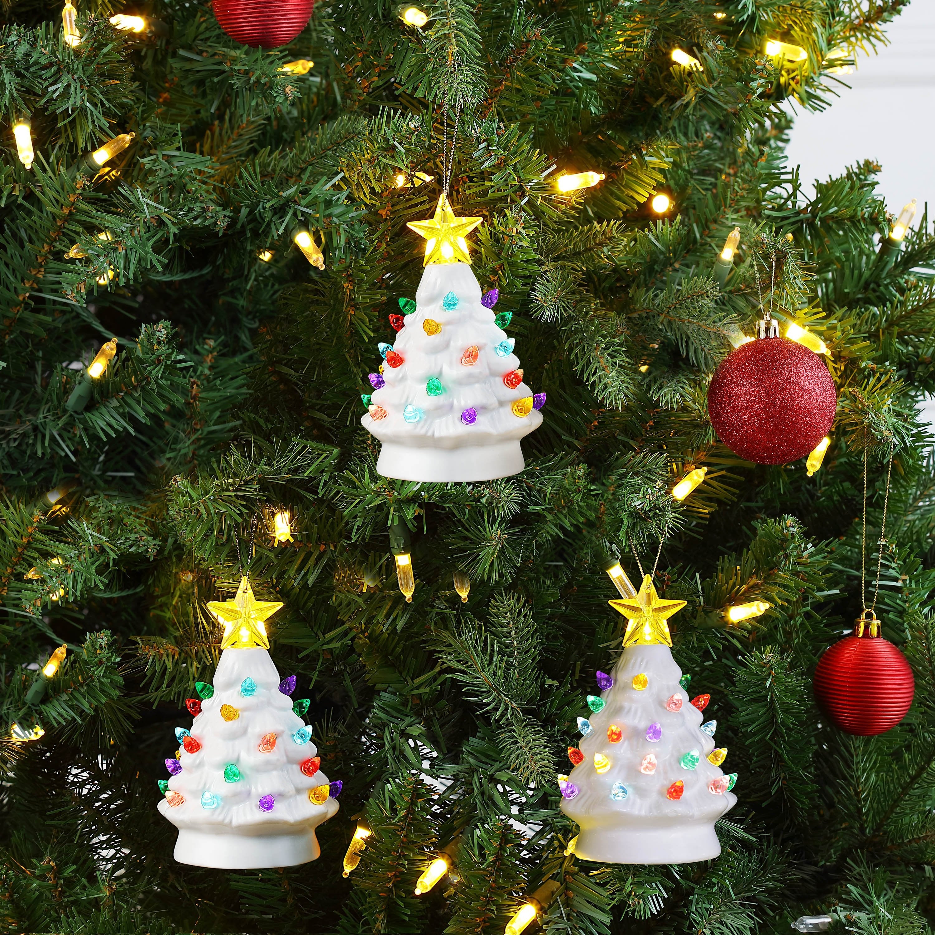 5 in. Set of 3 Nostalgic Ceramic Tree Ornaments - White