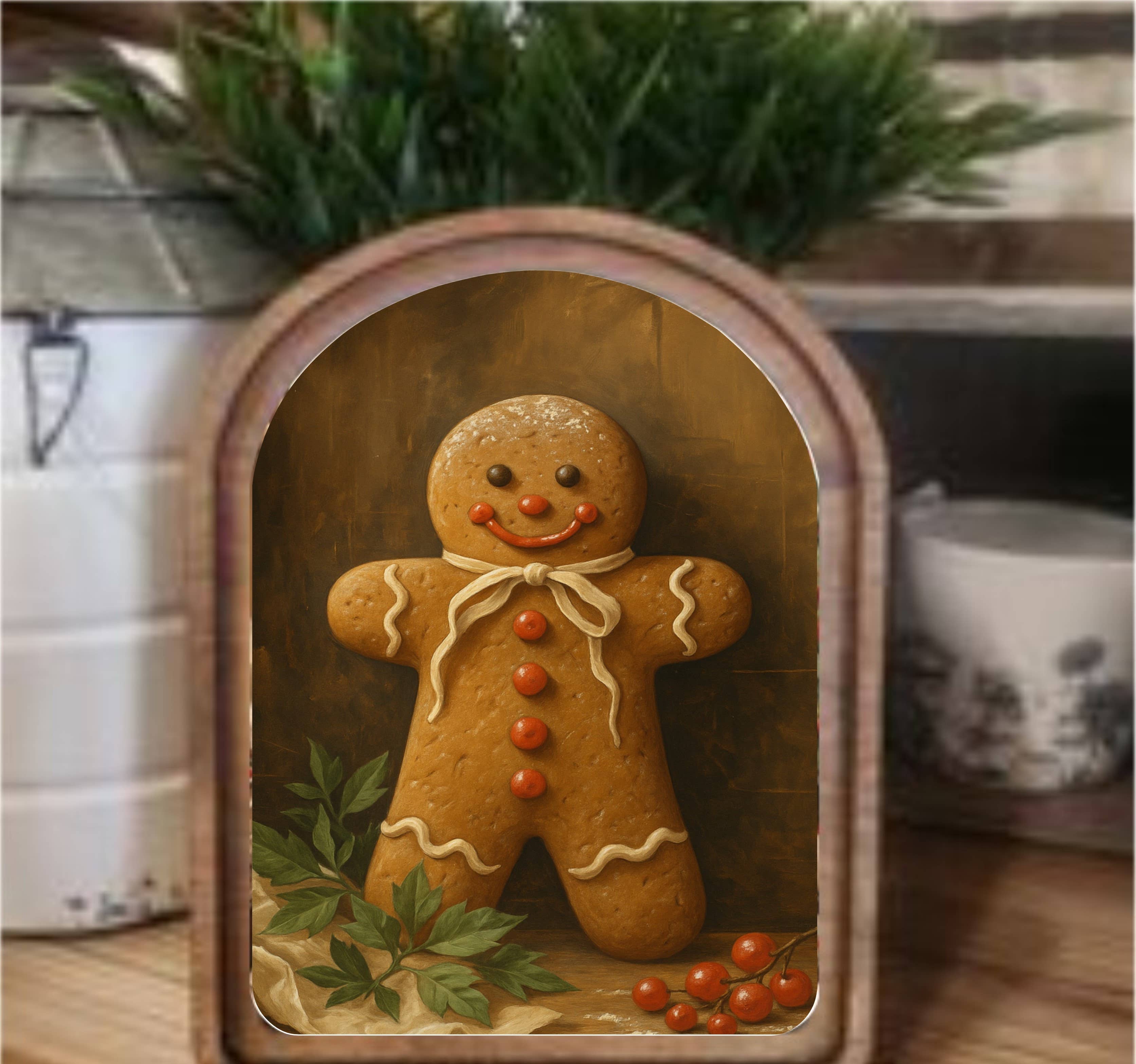 Gingerbread Man Framed Art Arch Top