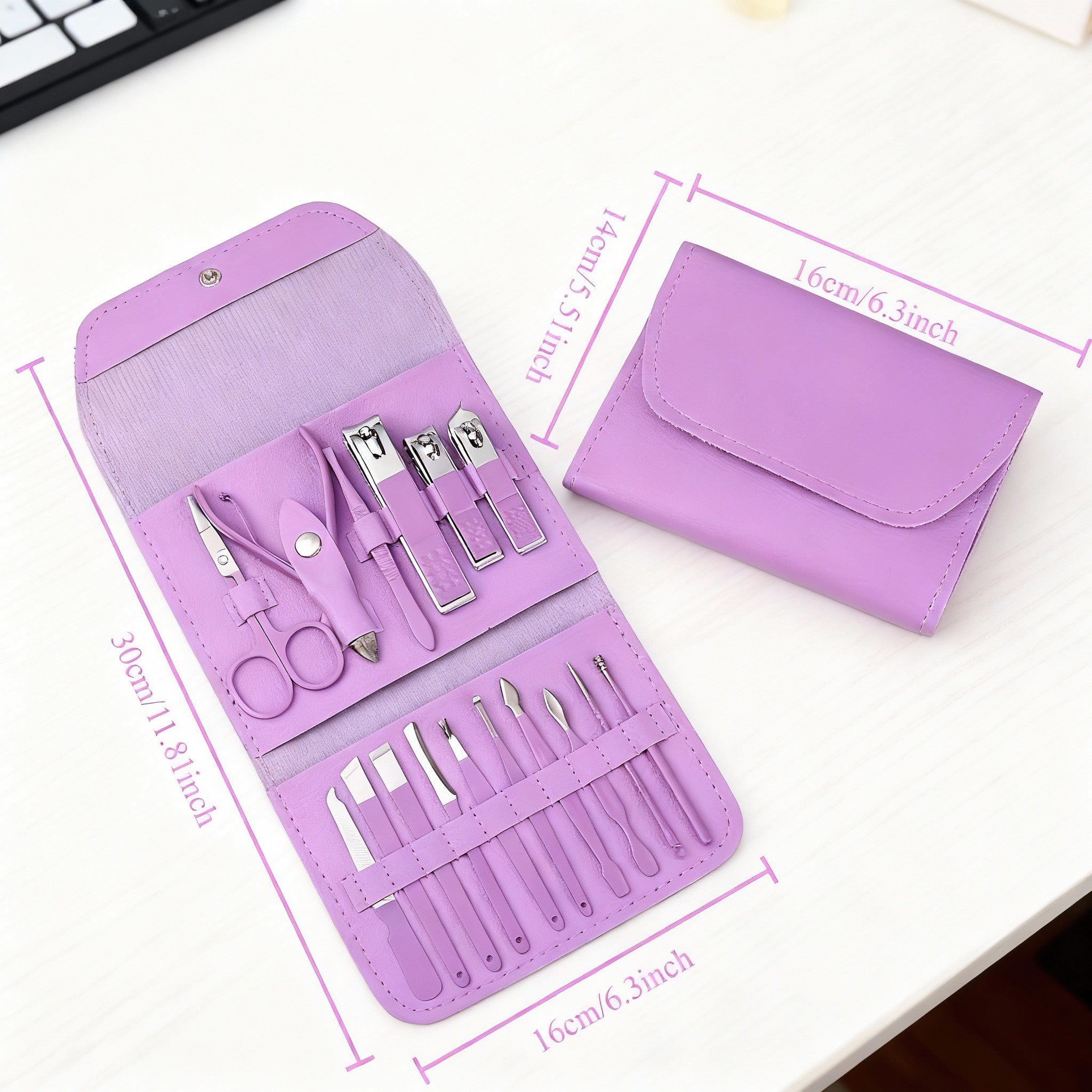 16-Piece Premium Stainless Steel Manicure & Pedicure Travel Kit