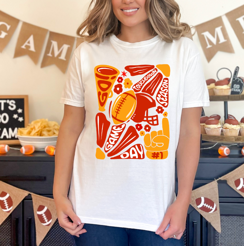 Red and Gold Retro Game Day T-Shirt