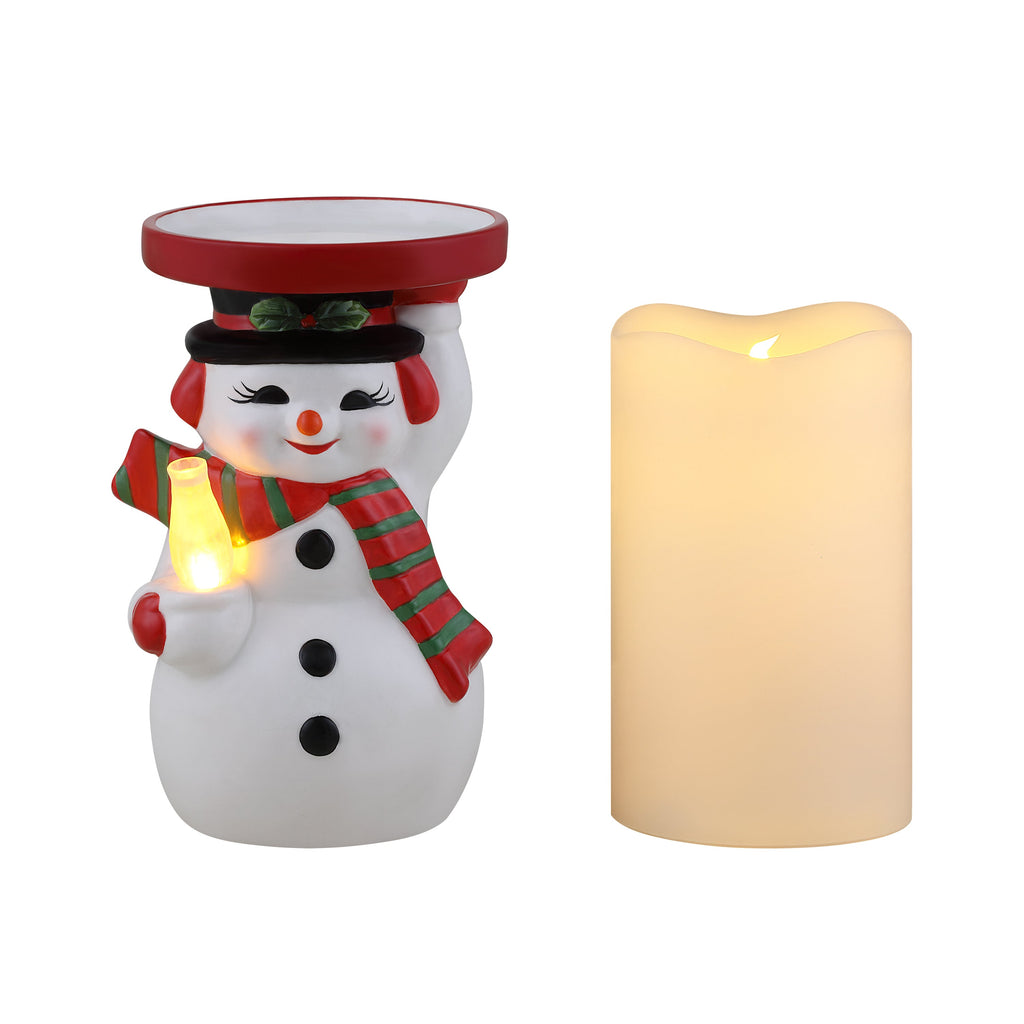 6 in. Lit Candle Holder and Flameless Candle - Snowman