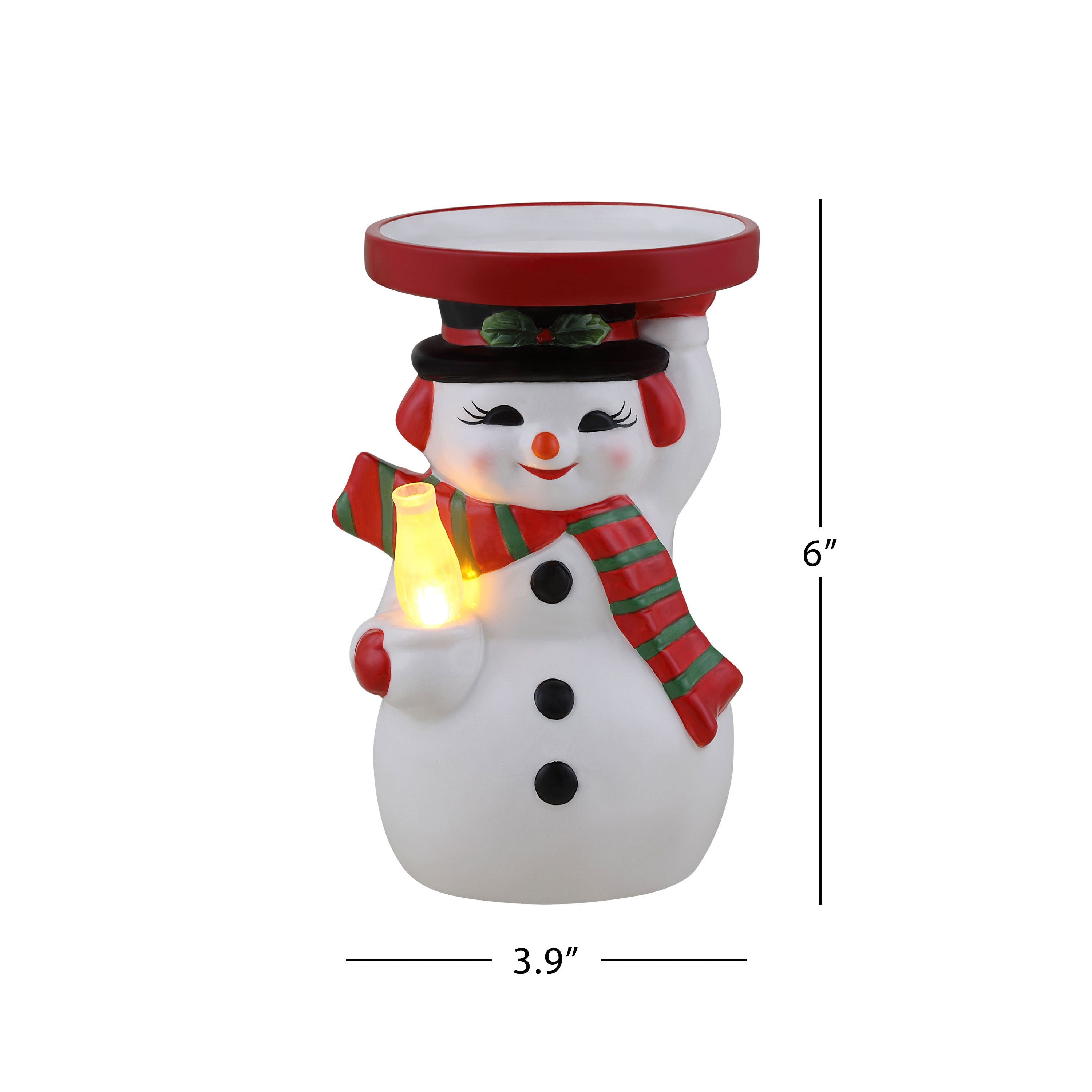 6 in. Lit Candle Holder and Flameless Candle - Snowman