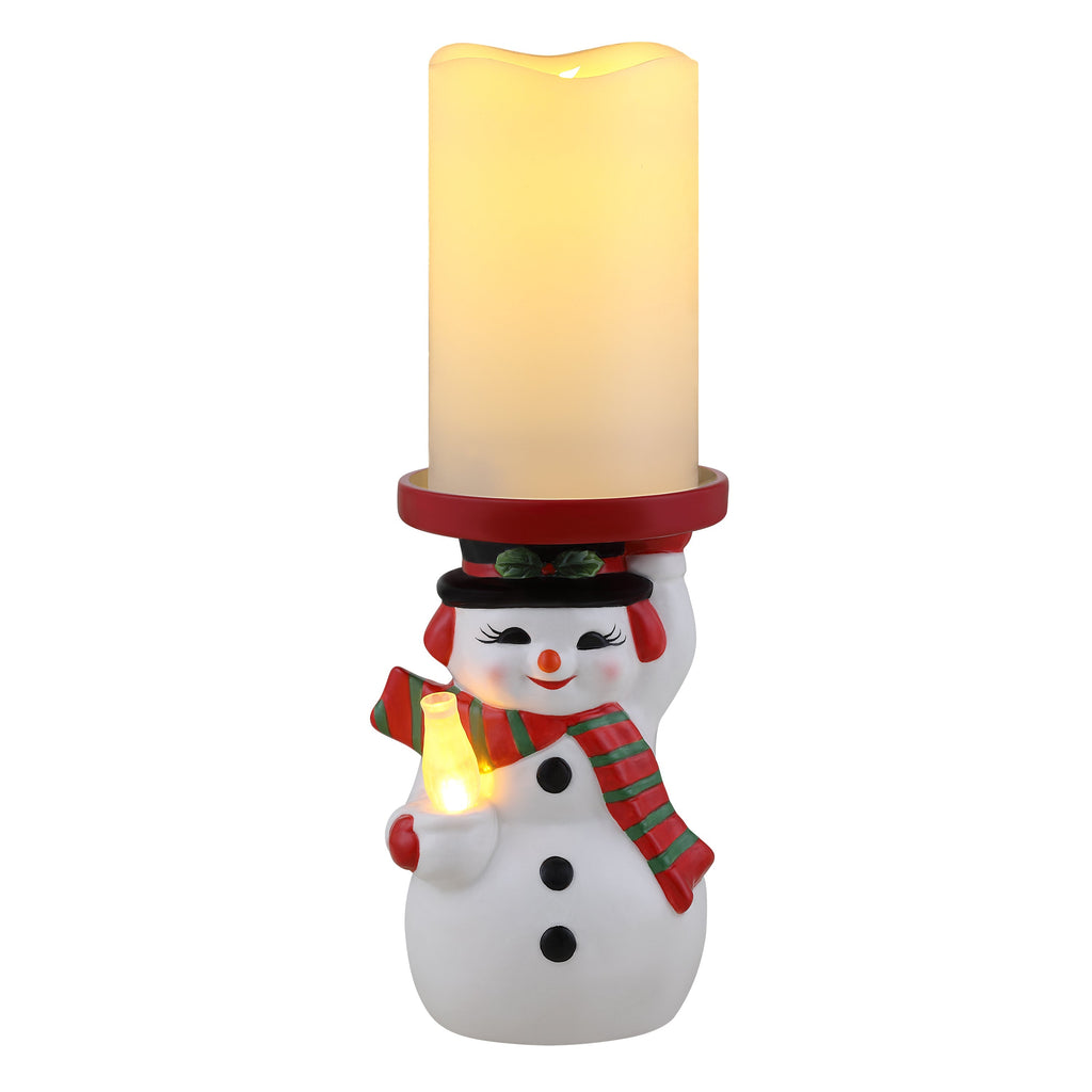 6 in. Lit Candle Holder and Flameless Candle - Snowman