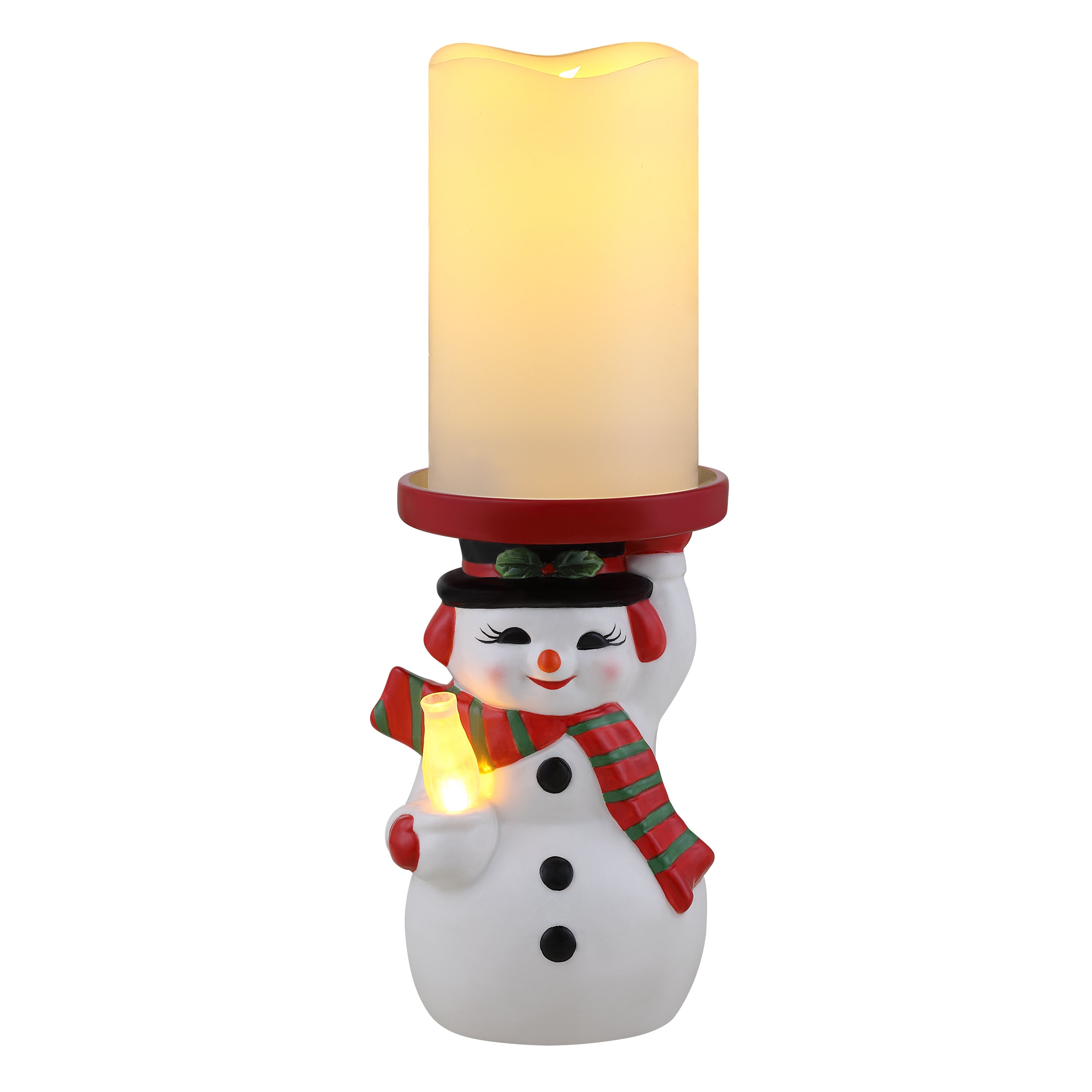 6 in. Lit Candle Holder and Flameless Candle - Snowman