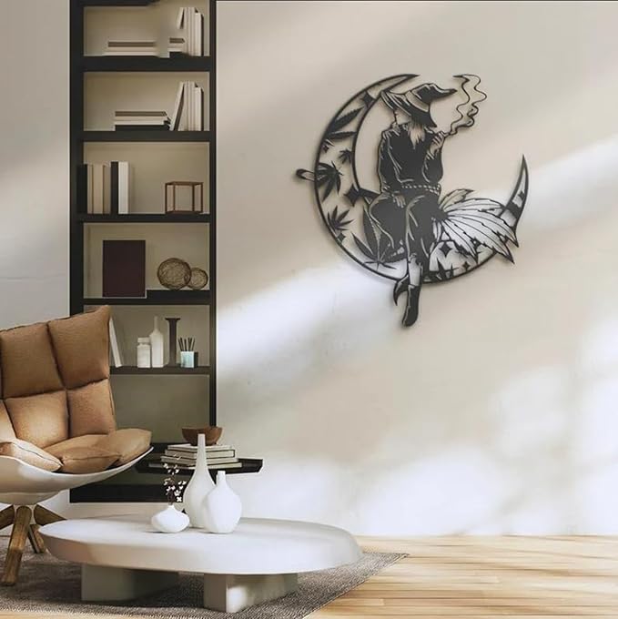 Witch Weed On The Crescent Moon Metal Wall Art Sign