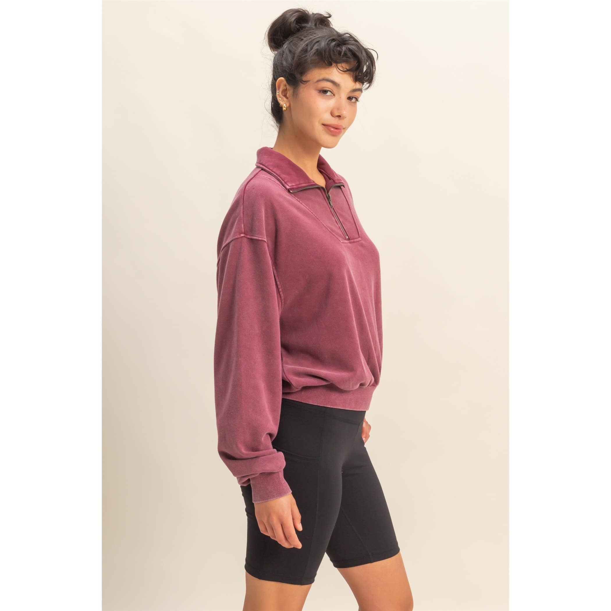 Mineral Washed Half Zip Sweatshirt