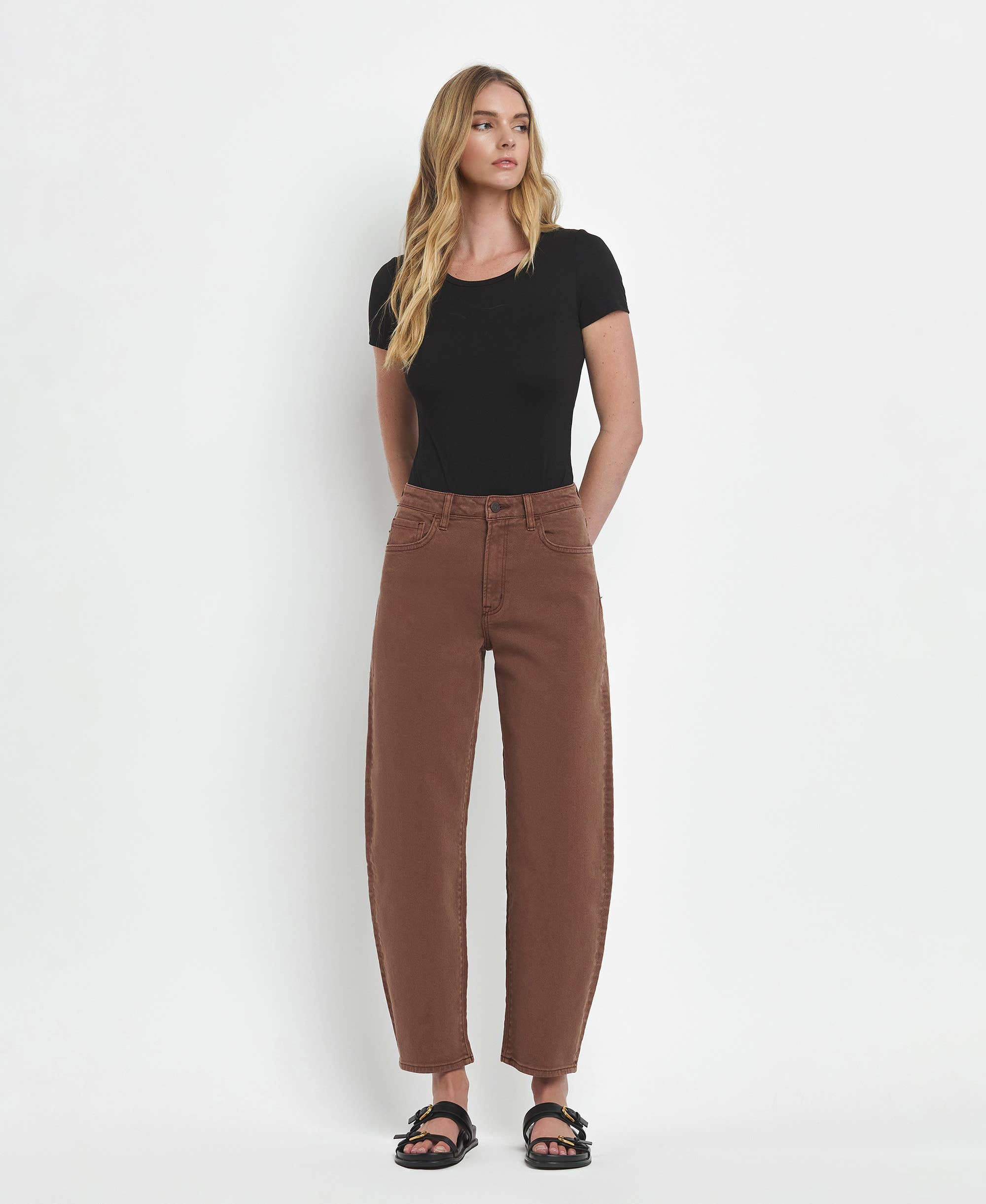Super High Rise Brown Barrel Jeans