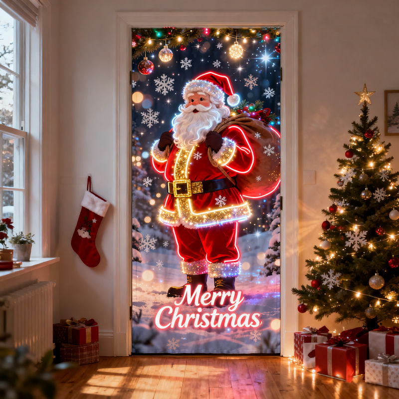 Personalized neon-style Santa Claus door curtain decoration banner