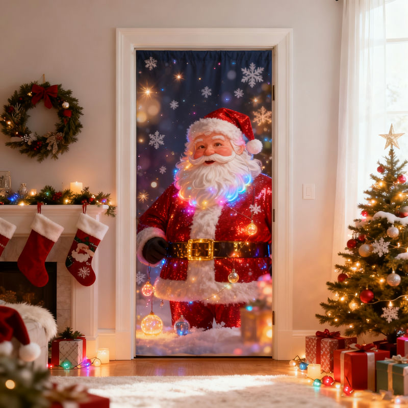 Personalized neon-style Santa Claus door curtain decoration banner