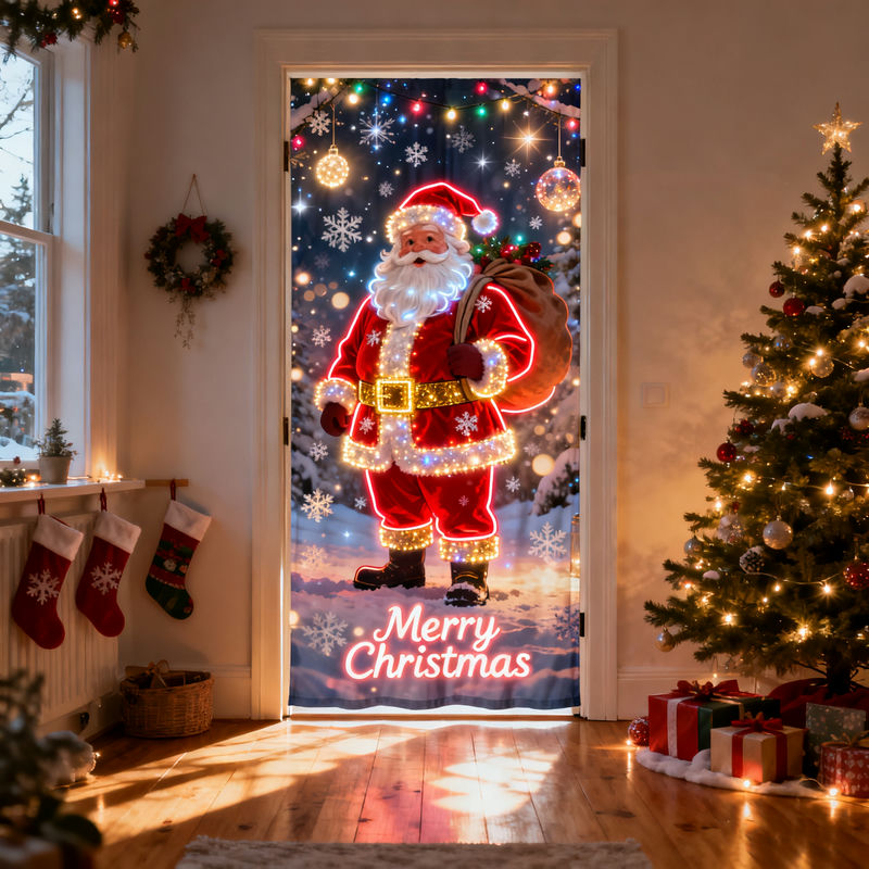 Personalized neon-style Santa Claus door curtain decoration banner