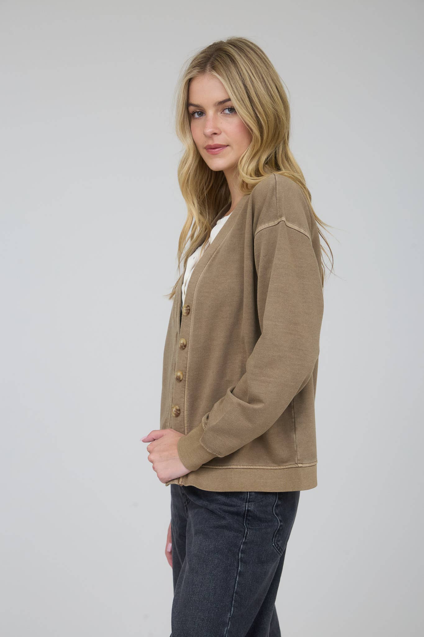 Brown Washed Cardigan