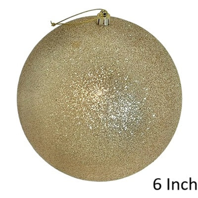 (Set of 3) Shatterproof Ball with Cap 6" Glittered