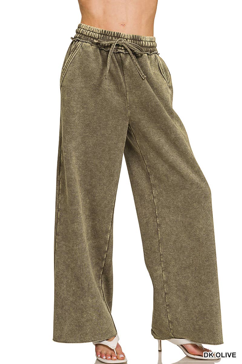 Acid Wash Fleece Palazzo Sweatpants