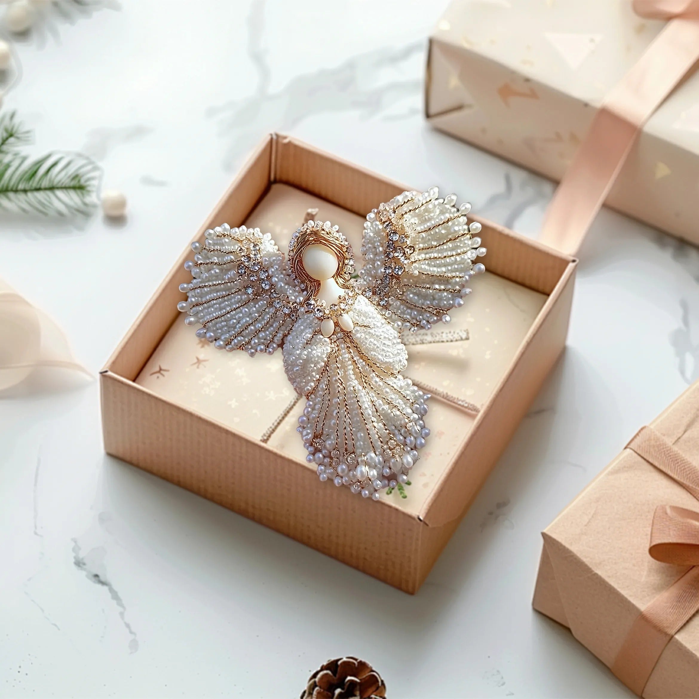Handmade Pearl Angel Brooch