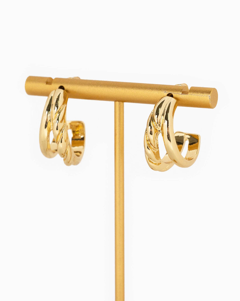 Textured Double Gold Huggie Hoop Set