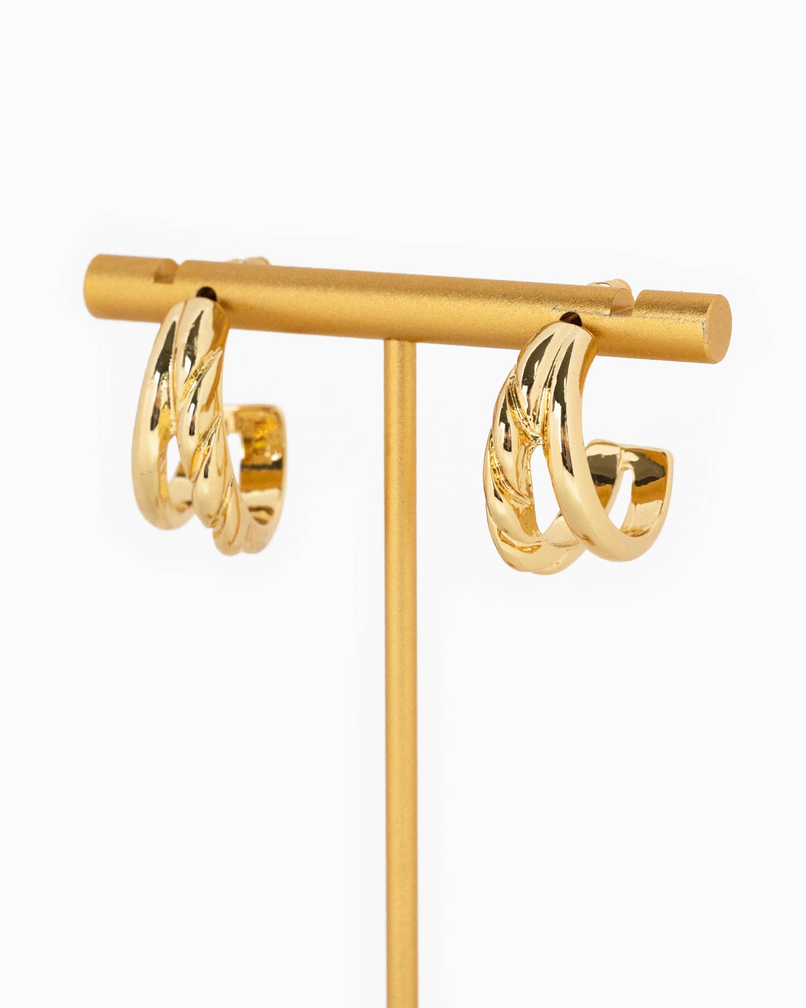 Textured Double Gold Huggie Hoop Set