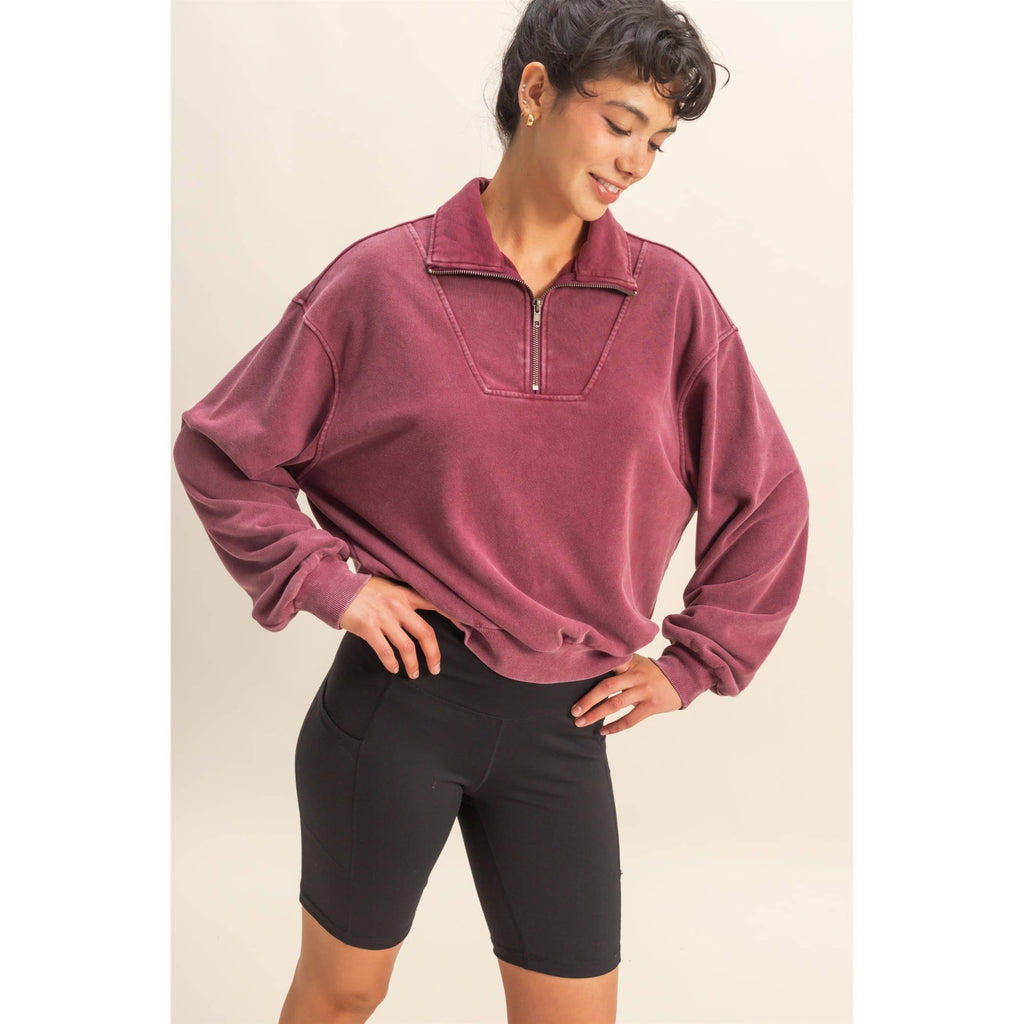 Mineral Washed Half Zip Sweatshirt