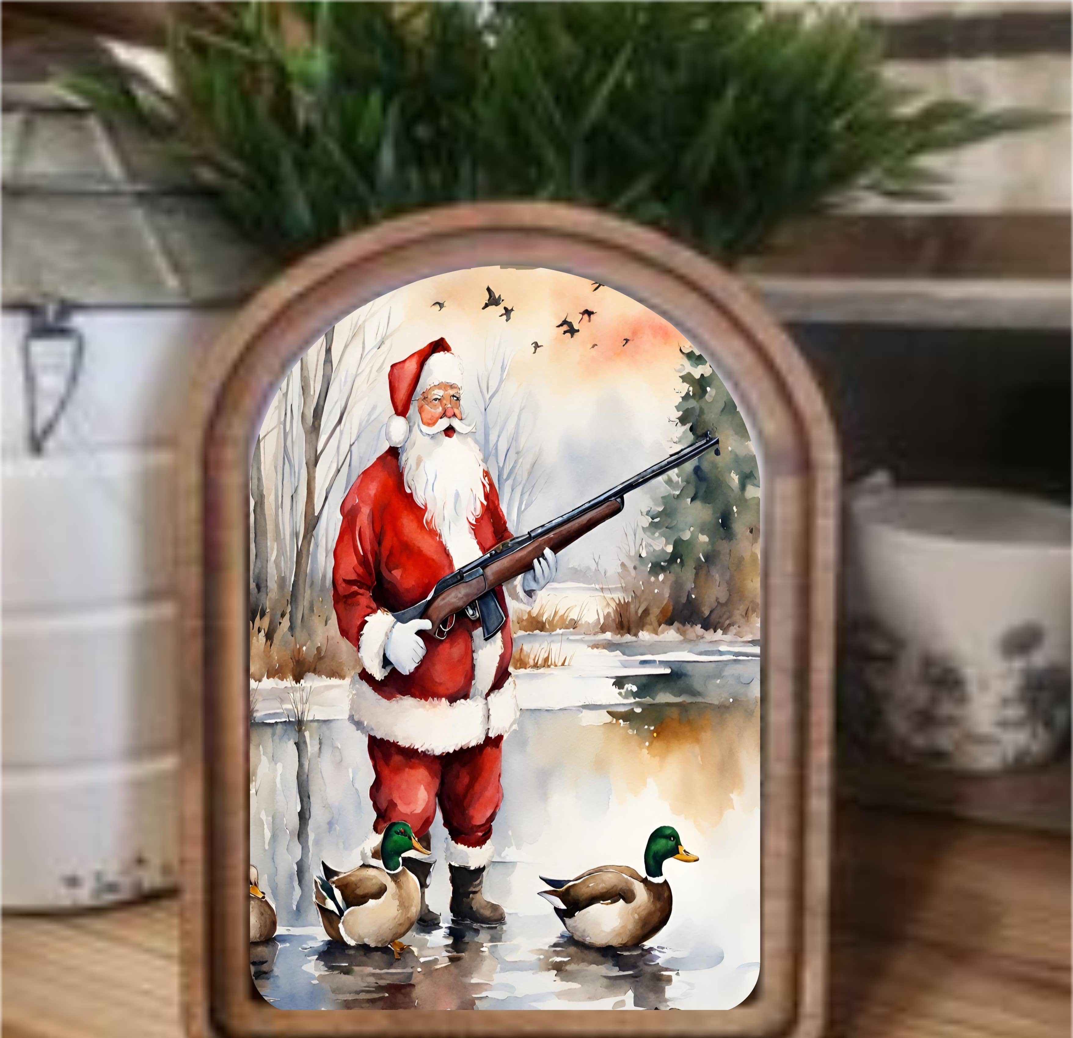 Santa Duck Hunting Framed Art Arch Top