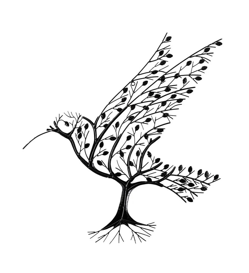 Hummingbird with Branches Metal Wall Art