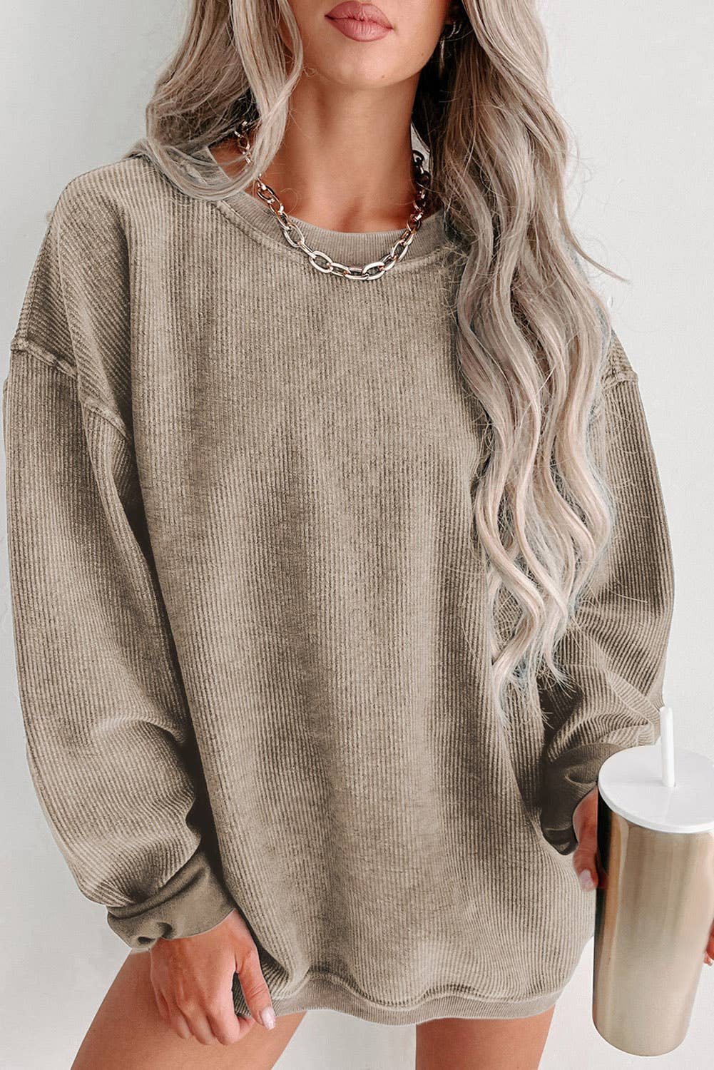 Ribbed Knit Pullover Sweatshirt