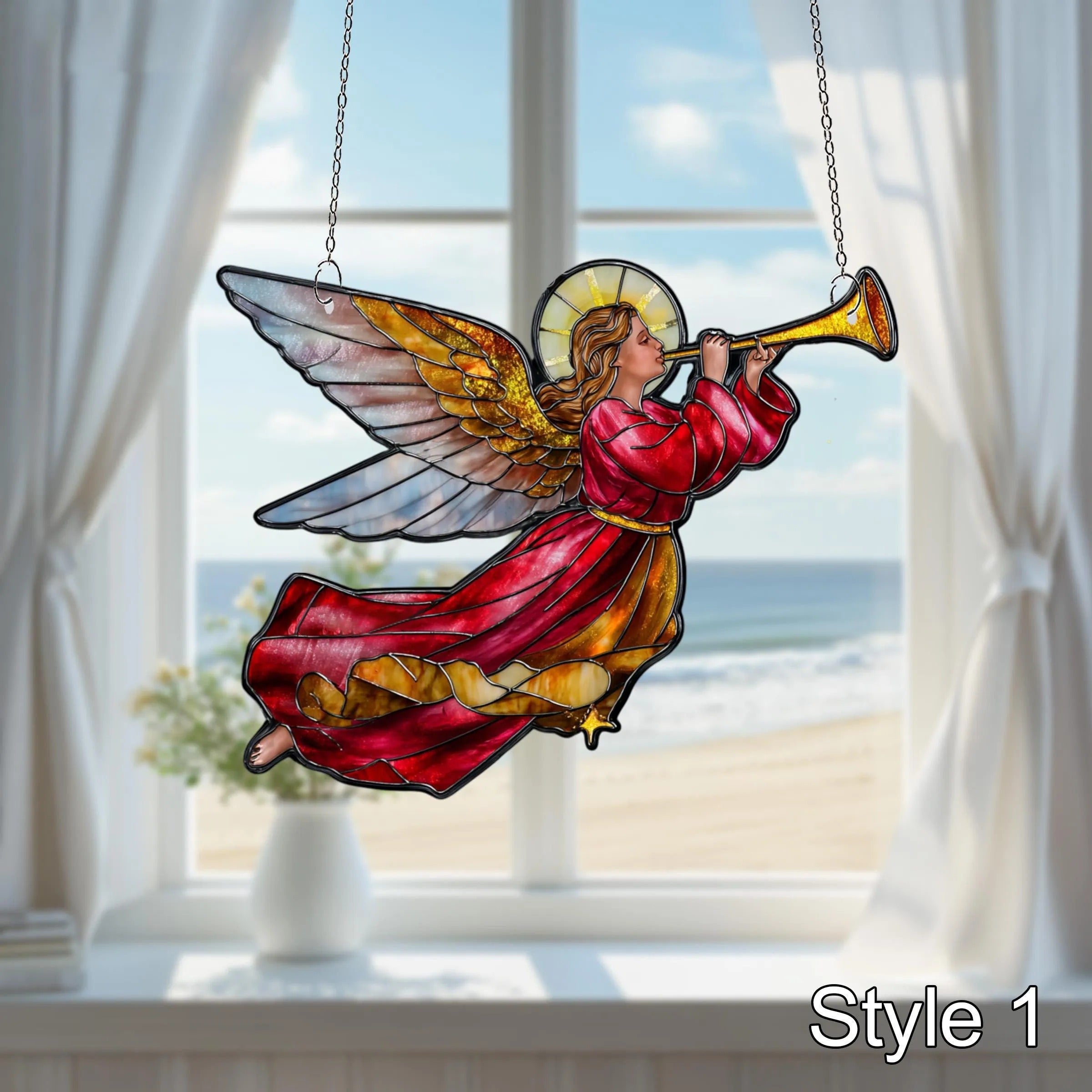 Angel With Trumpet Window Hanging