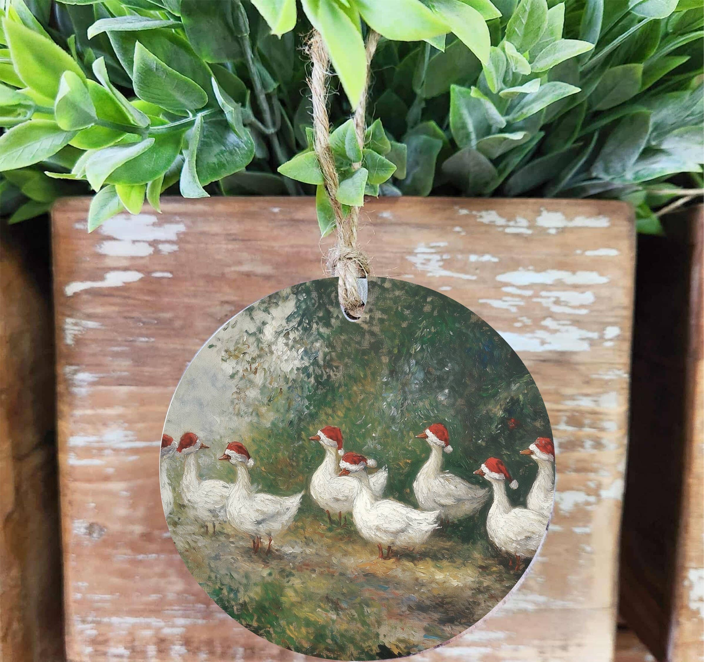 Christmas Geese Wood Ornament