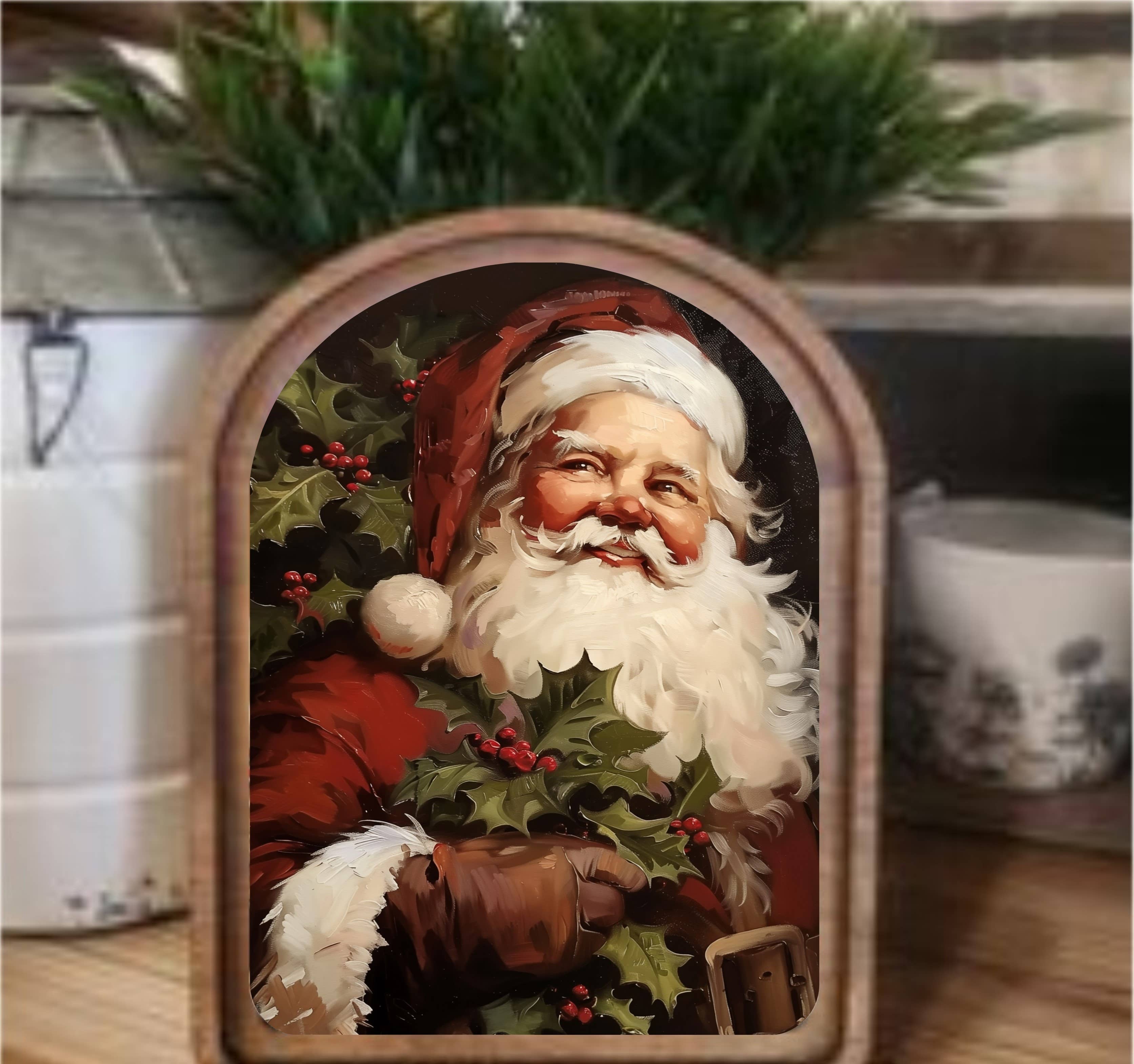 Vintage Santa Framed Art Arch Top