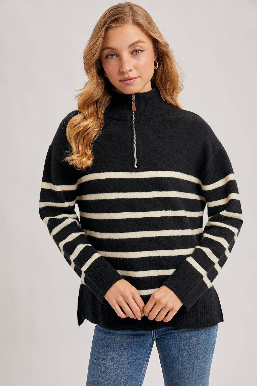 Quarter Zip Up Stripe Sweater