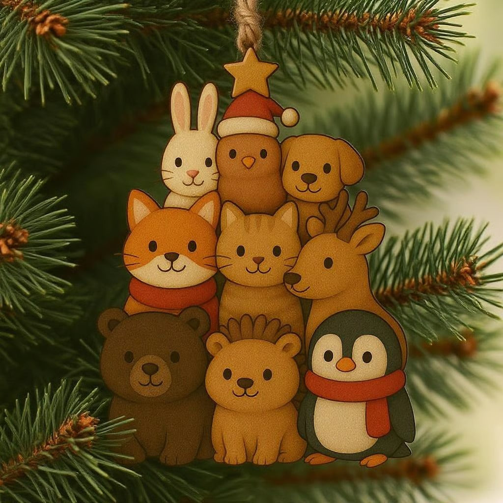 2025 Adorable Animal Stacked Christmas Tree Ornament
