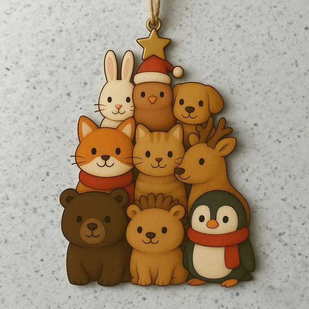 2025 Adorable Animal Stacked Christmas Tree Ornament