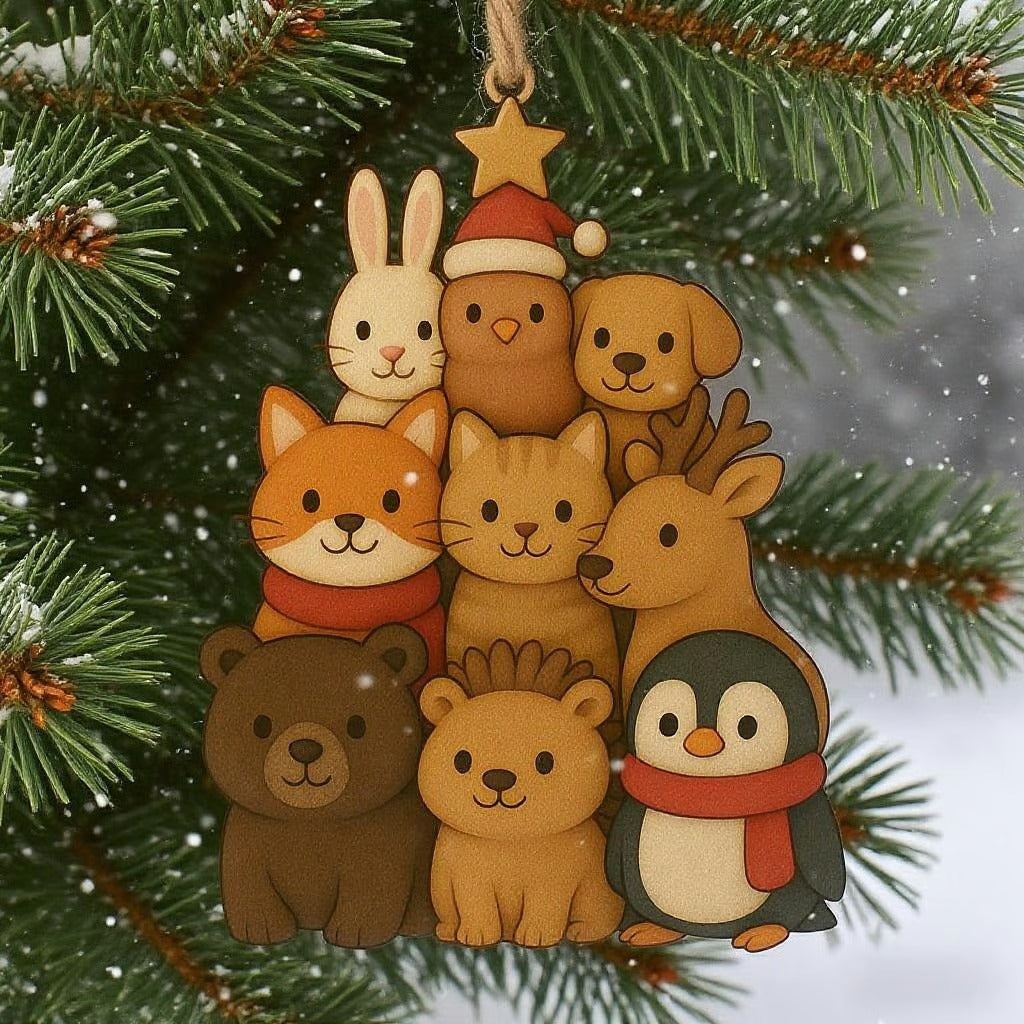 2025 Adorable Animal Stacked Christmas Tree Ornament