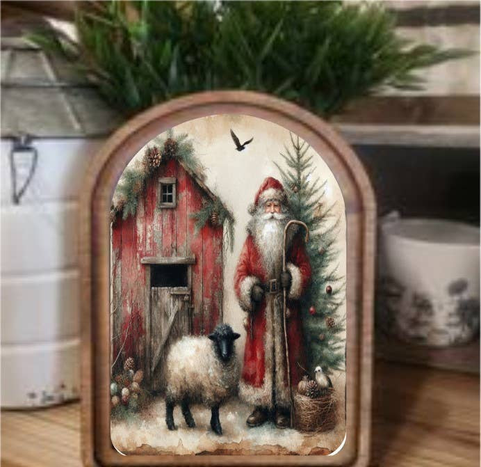 Santa Sheep Framed Art Arch Top