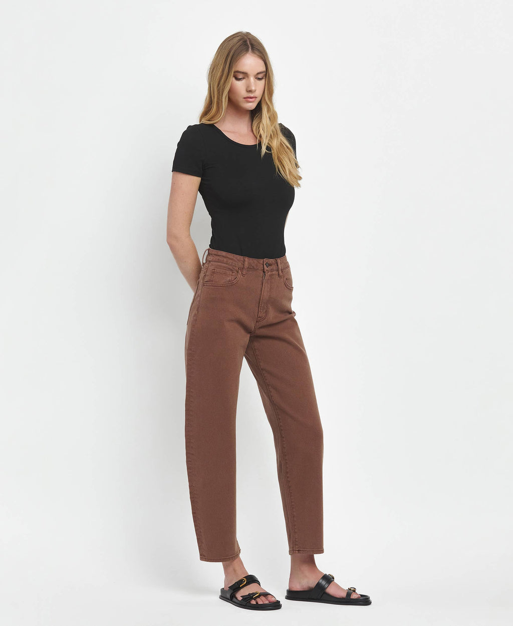 Super High Rise Brown Barrel Jeans
