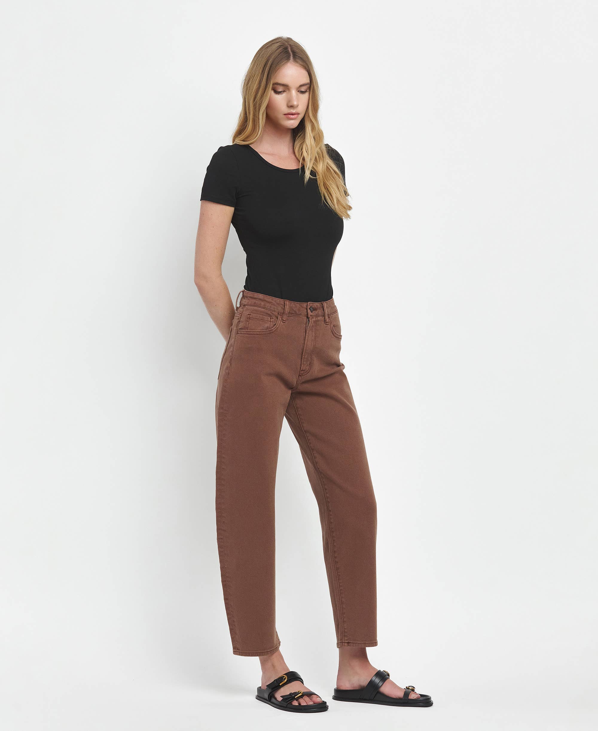 Super High Rise Brown Barrel Jeans