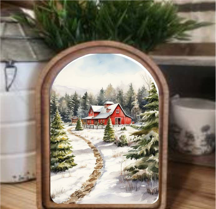Christmas Tree Farm Barn Framed Art Arch Top