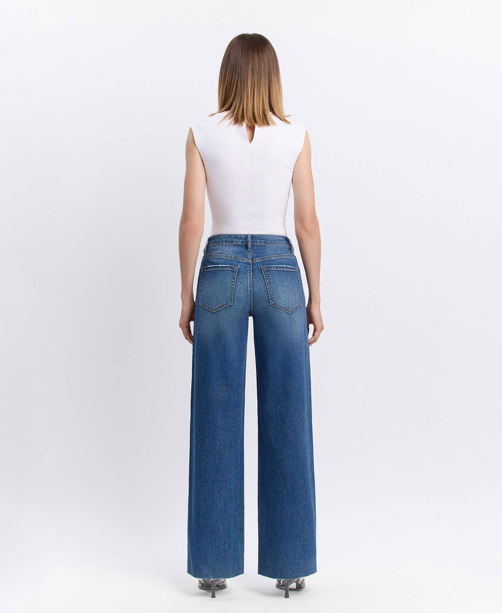 High Rise Clean Cut Raw Hem Jeans