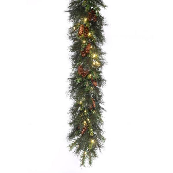 LED 9' Mixed Fir Garland With Warm White Concaves