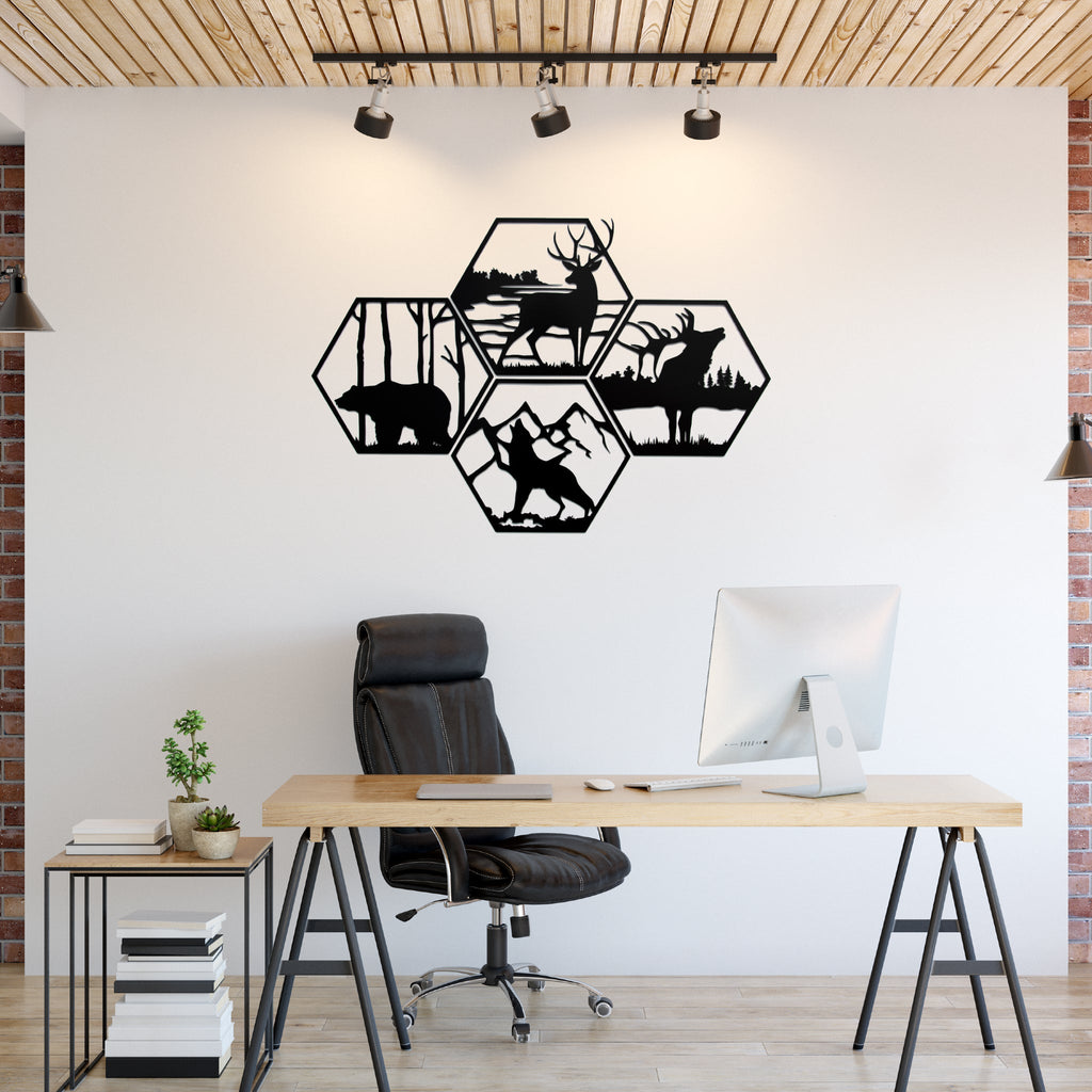 Four Wildlife Hexagon's - Metal Wall Art