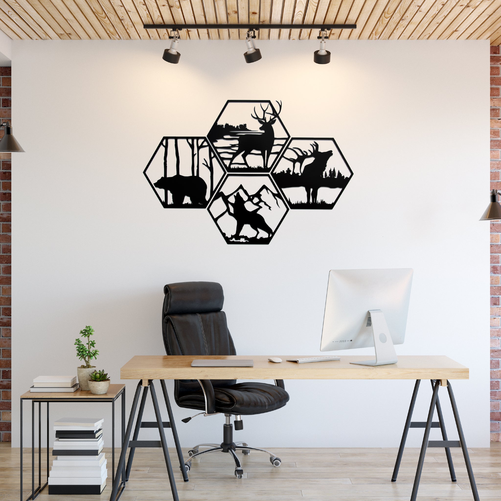 Four Wildlife Hexagon's - Metal Wall Art