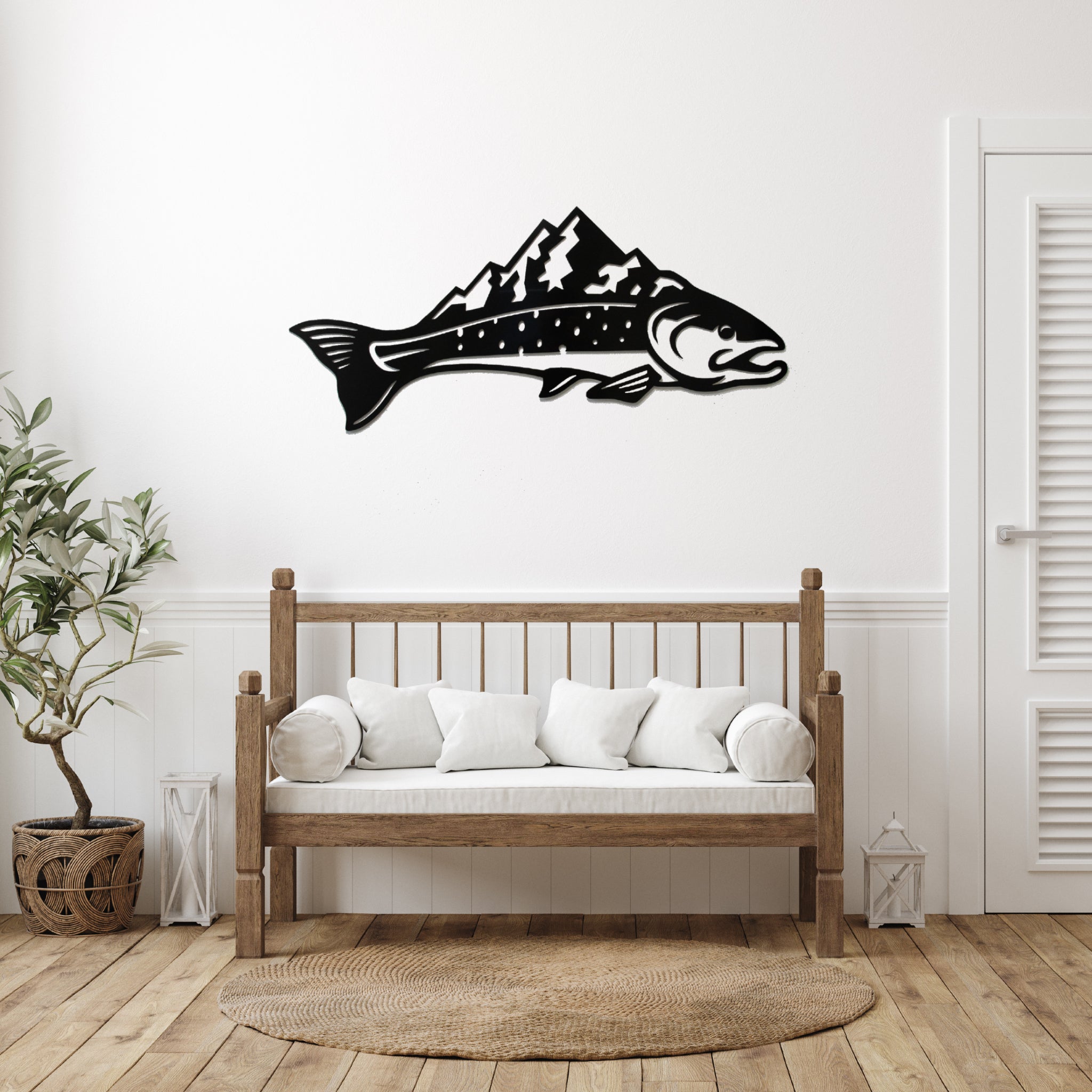 Trout Mountains Fish Design - Metal Wall Art