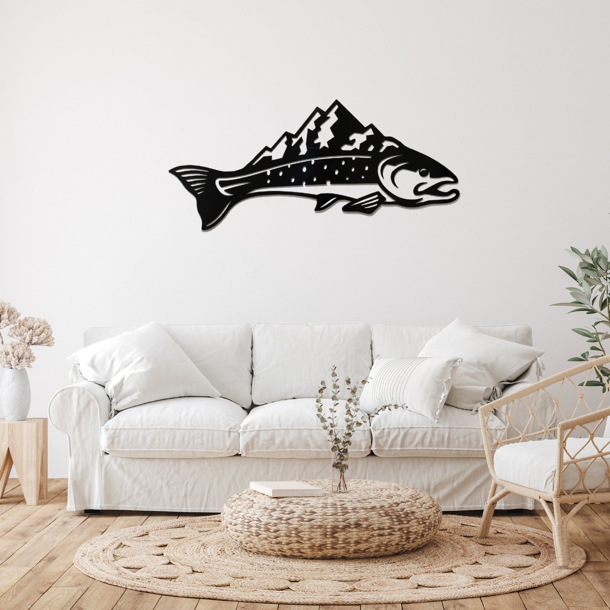 Trout Mountains Fish Design - Metal Wall Art