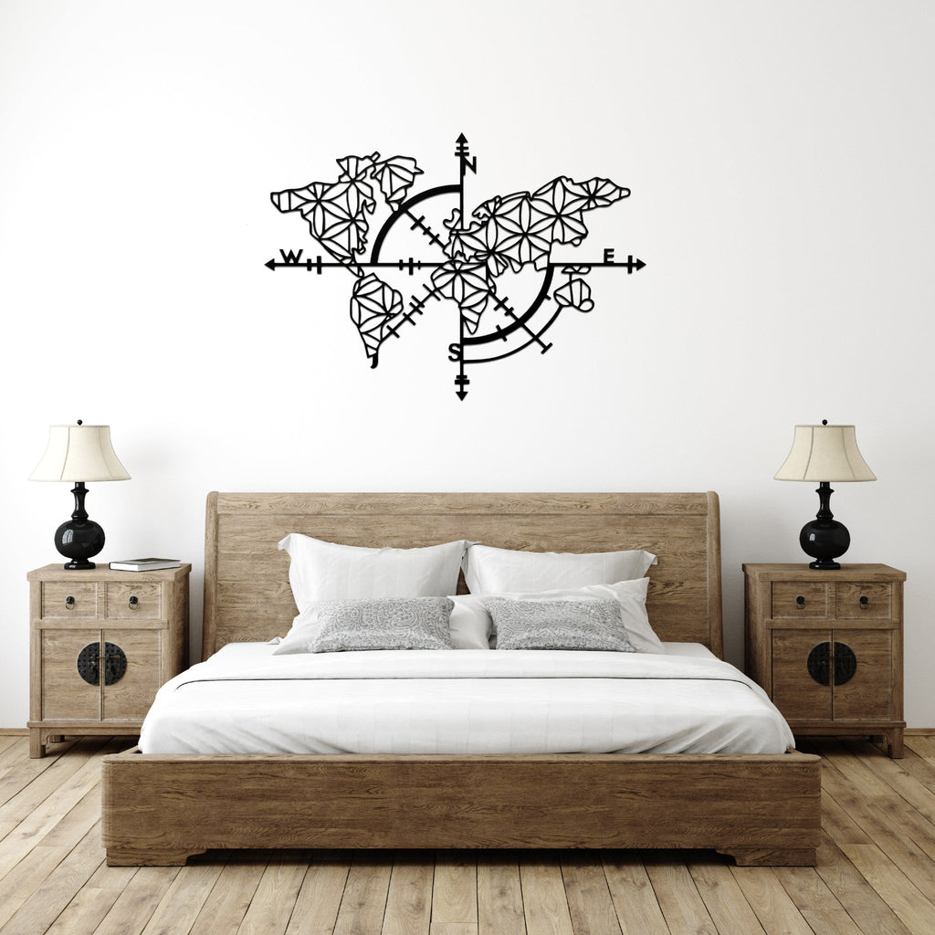 World Map Compass - Metal Wall Art